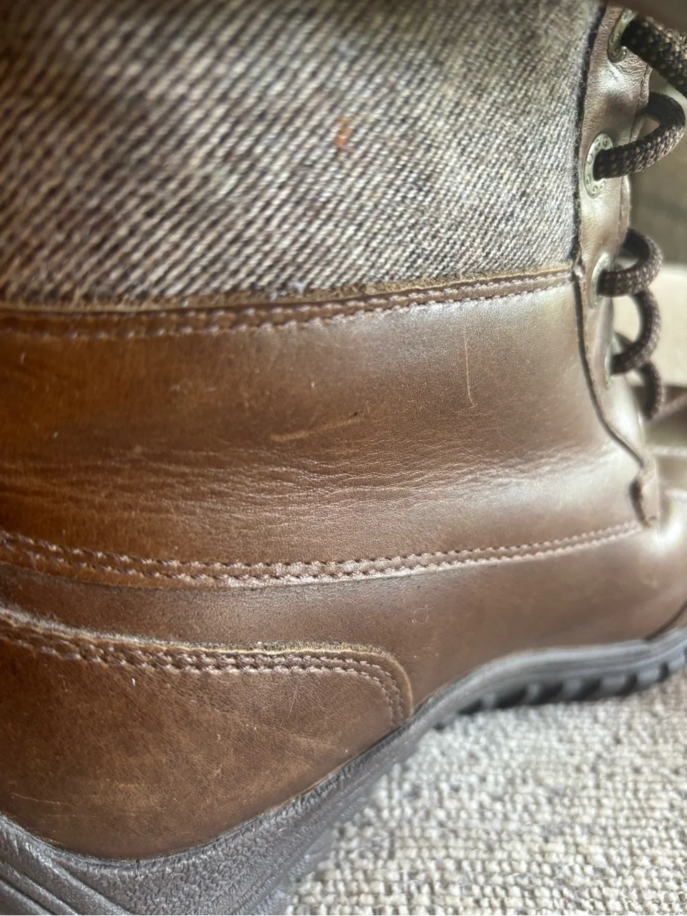 UGG Brown Leather Lace-Up Shearling-Trim Boots